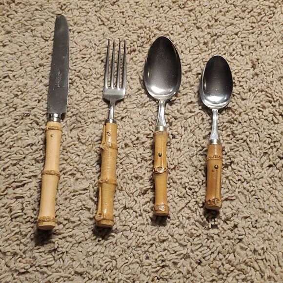 Mitsuboshi Stainless Bamboo Handle 18 Knives Forks Spoons - Japan - Picture 10 of 12